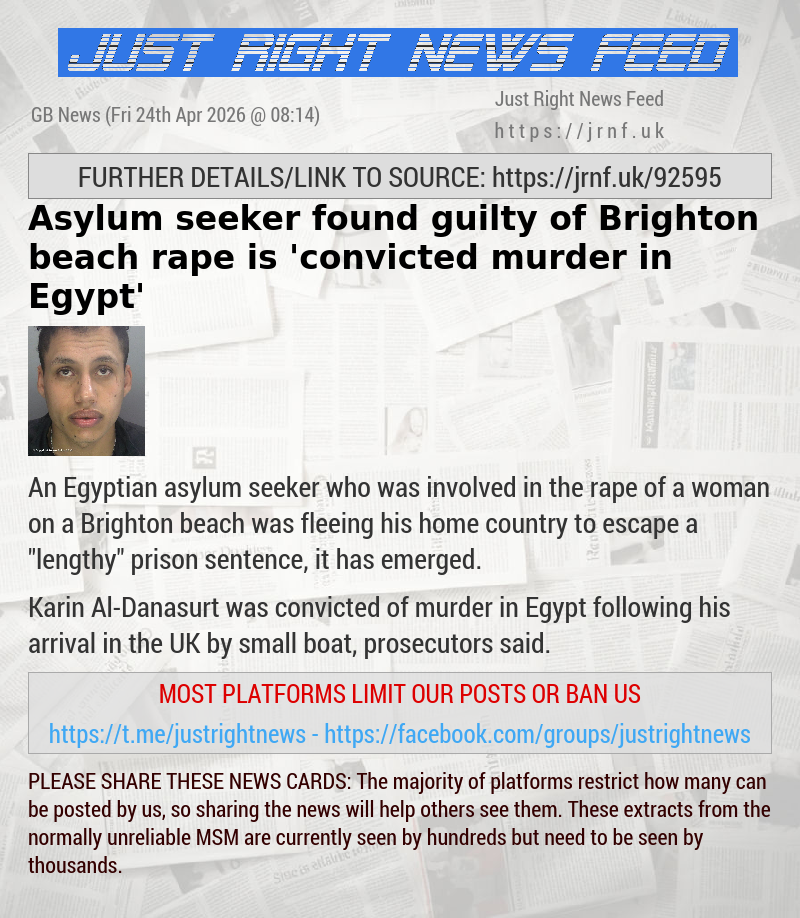 Asylum seeker found guilty of Brighton beach rape is ’convicted murder in Egypt’