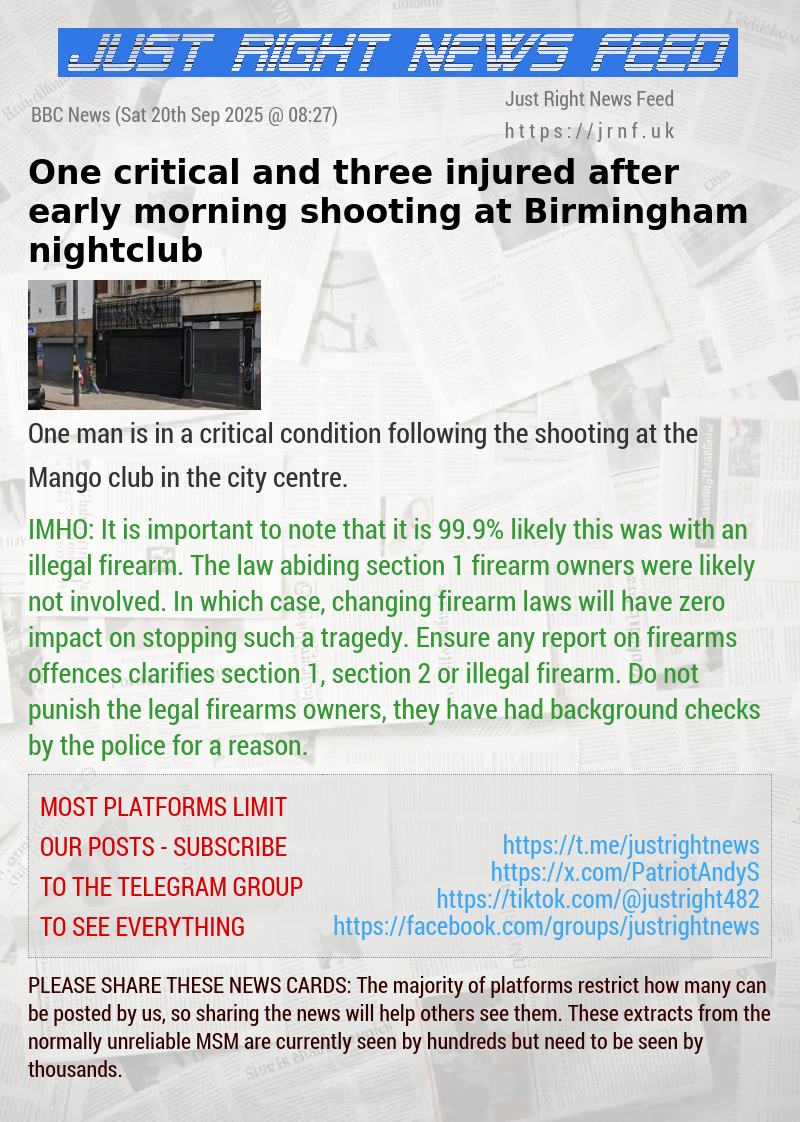 One critical and three injured after early morning shooting at Birmingham nightclub