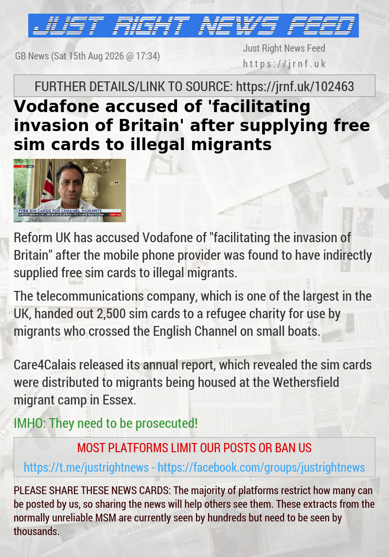 Vodafone accused of ’facilitating invasion of Britain’ after supplying free sim cards to illegal migrants