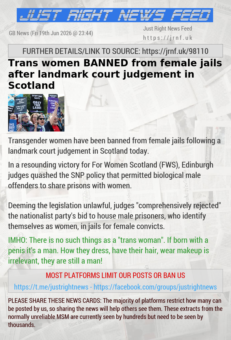 Trans women BANNED from female jails after landmark court judgement in Scotland