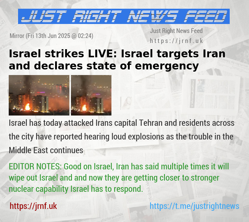Israel strikes LIVE: Israel targets Iran and declares state of emergency