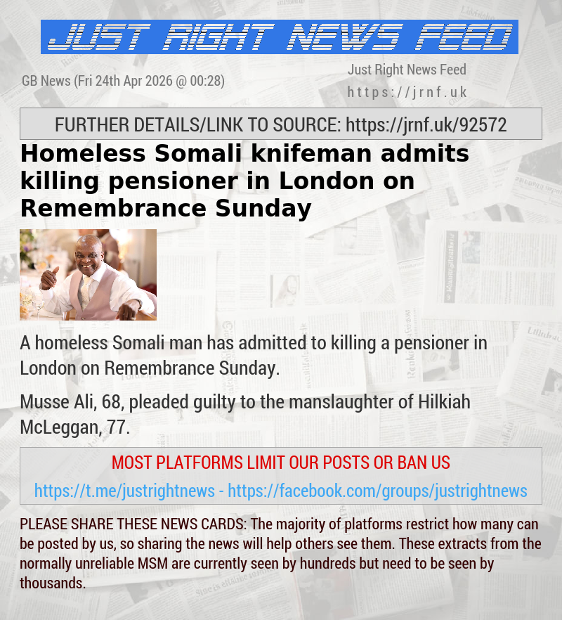 Homeless Somali knifeman admits killing pensioner in London on Remembrance Sunday