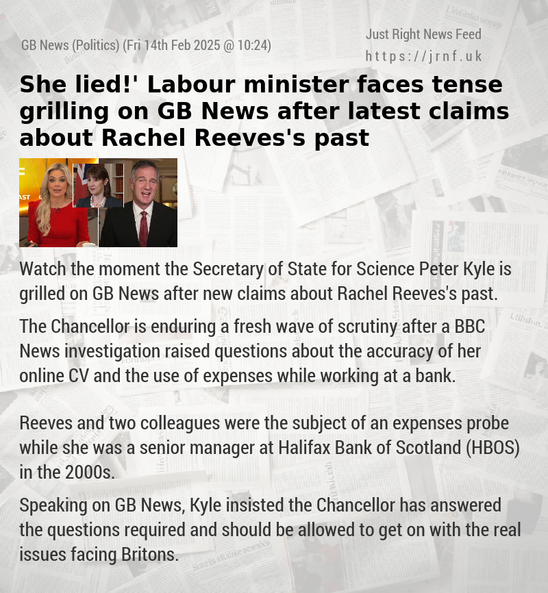 ‘She lied!’ Labour minister faces tense grilling on GB News after latest claims about Rachel Reeves’s past