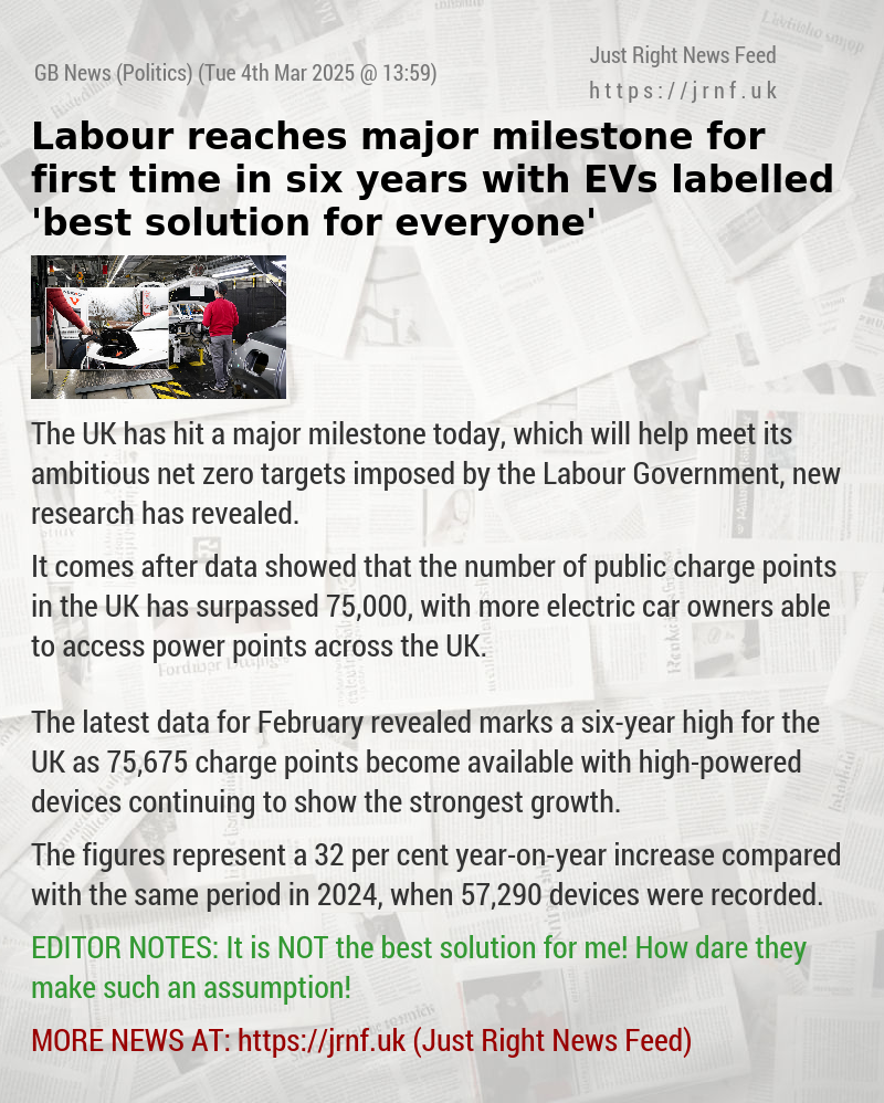 Labour reaches major milestone for first time in six years with EVs labelled ’best solution for everyone’