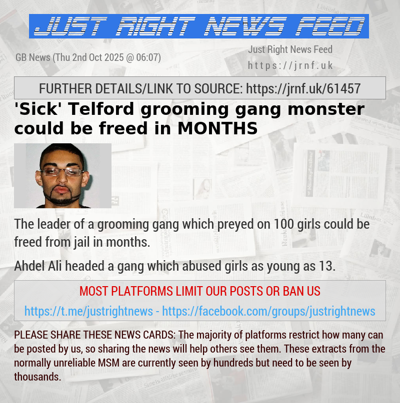 ’Sick’ Telford grooming gang monster could be freed in MONTHS