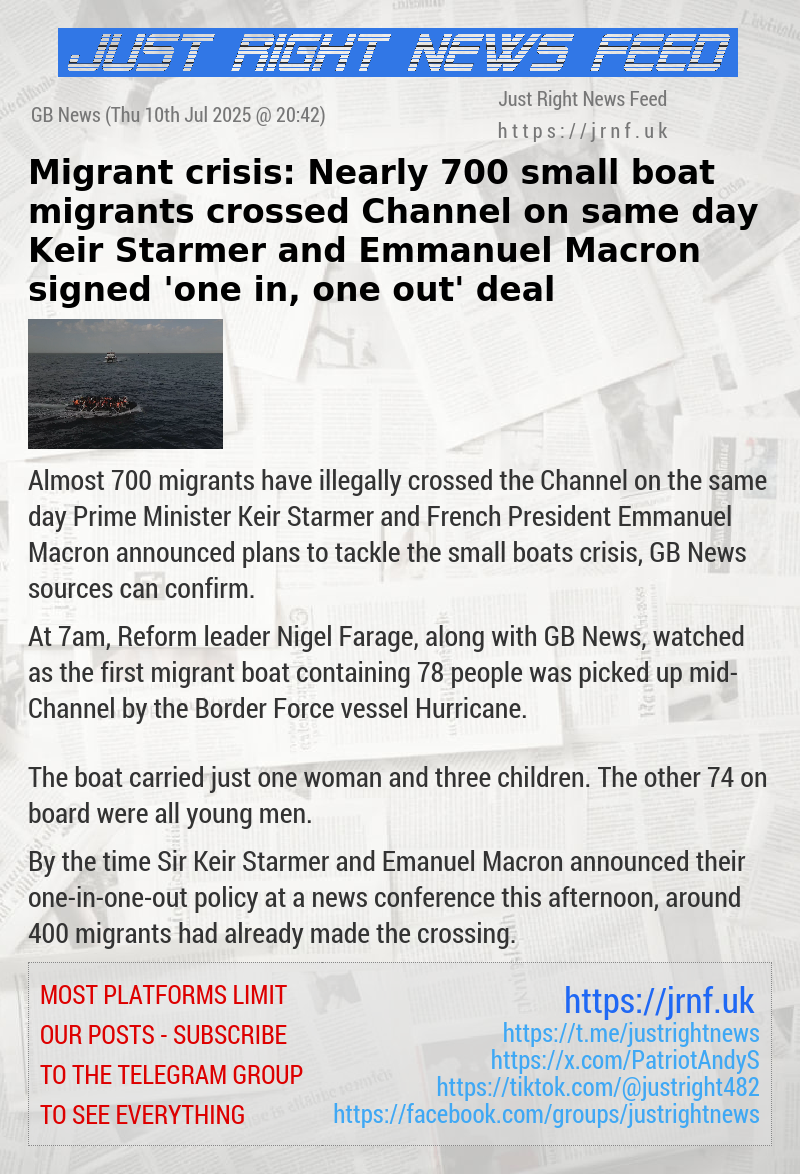 Migrant crisis: Nearly 700 small boat migrants crossed Channel on same day Keir Starmer and Emmanuel Macron signed ’one in, one out’ deal