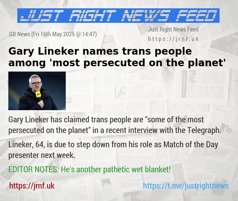 Gary Lineker names trans people among ’most persecuted on the planet’