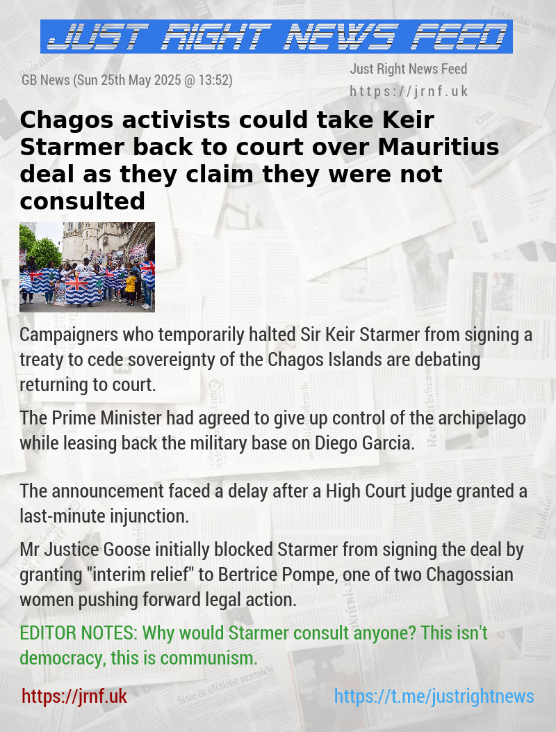 Chagos activists could take Keir Starmer back to court over Mauritius deal as they claim they were not consulted