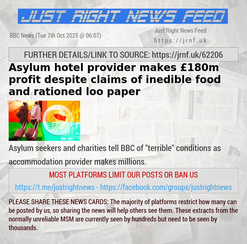 Asylum hotel provider makes £180m profit despite claims of inedible food and rationed loo paper
