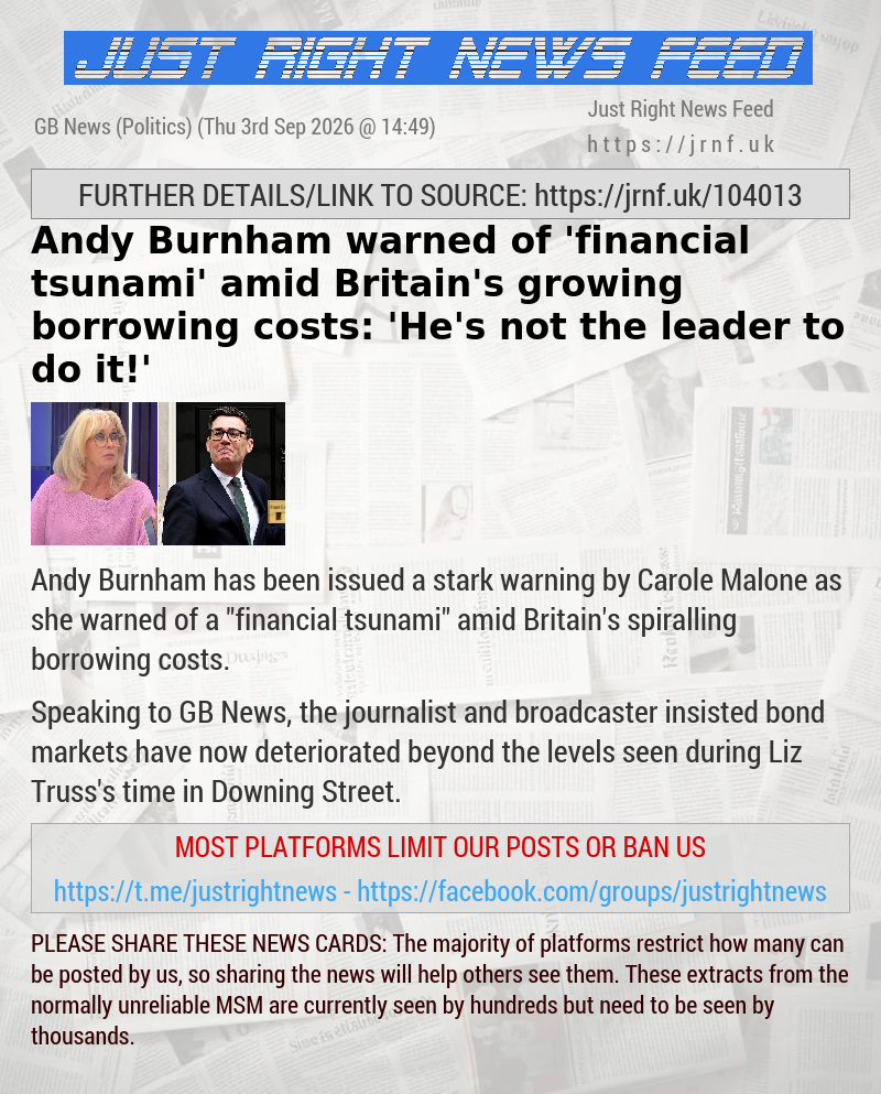Andy Burnham warned of ’financial tsunami’ amid Britain’s growing borrowing costs: ’He’s not the leader to do it!’