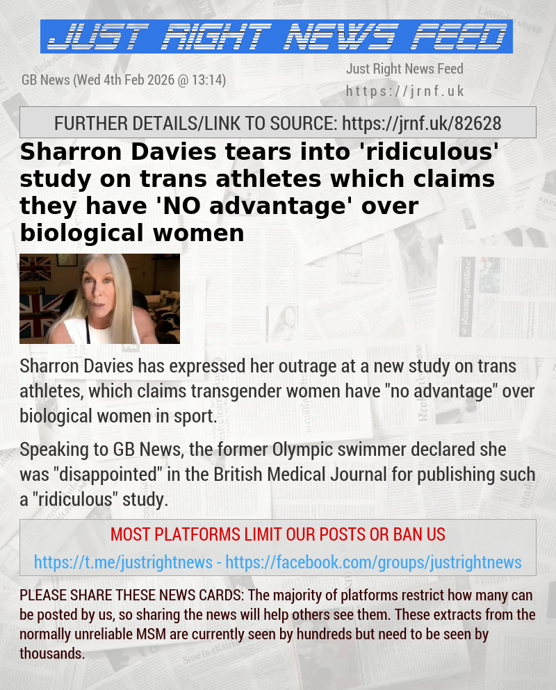Sharron Davies tears into ’ridiculous’ study on trans athletes which claims they have ’NO advantage’ over biological women