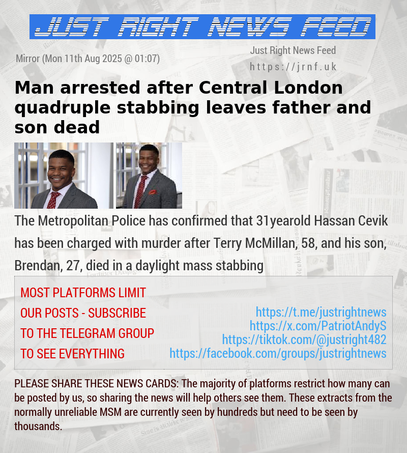 Man arrested after Central London quadruple stabbing leaves father and son dead
