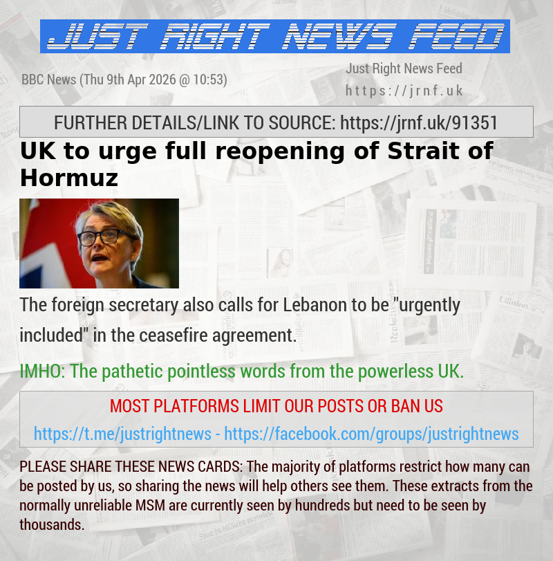 UK to urge full reopening of Strait of Hormuz