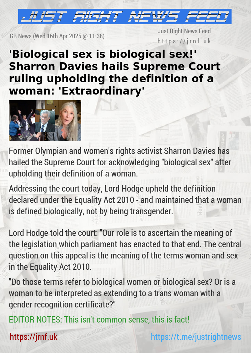’Biological sex is biological sex!’ Sharron Davies hails Supreme Court ruling upholding the definition of a woman: ’Extraordinary’