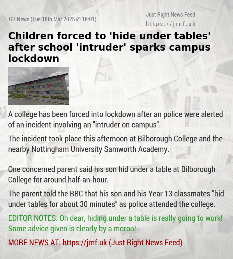 Children forced to ’hide under tables’ after school ’intruder’ sparks campus lockdown
