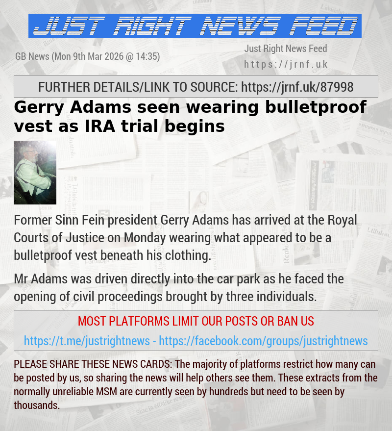 Gerry Adams seen wearing bulletproof vest as IRA trial begins
