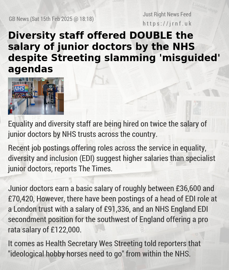 Diversity staff offered DOUBLE the salary of junior doctors by the NHS despite Streeting slamming ’misguided’ agendas