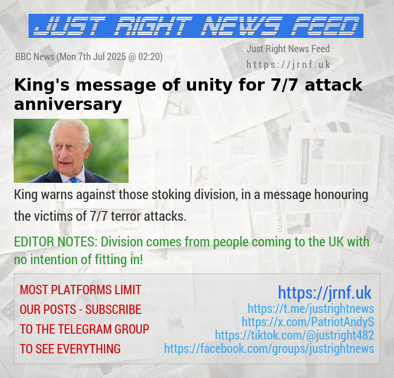 King’s message of unity for 7/7 attack anniversary
