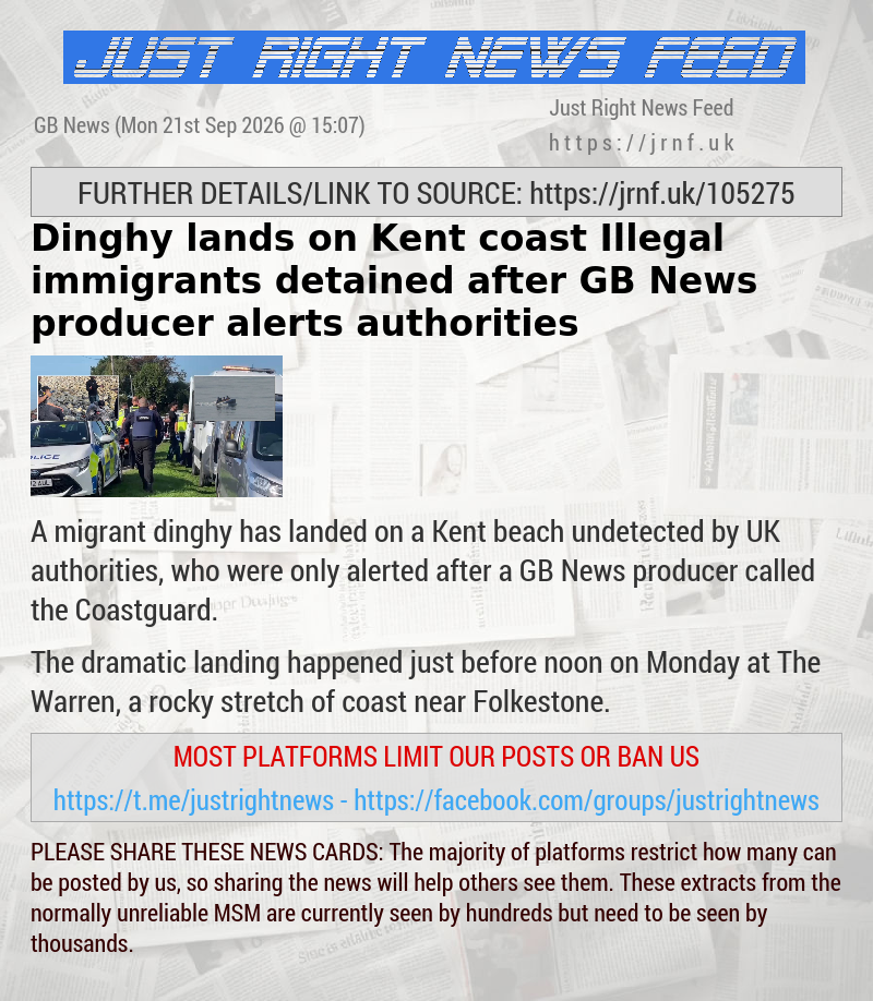 Dinghy lands on Kent coast — Illegal immigrants detained after GB News producer alerts authorities