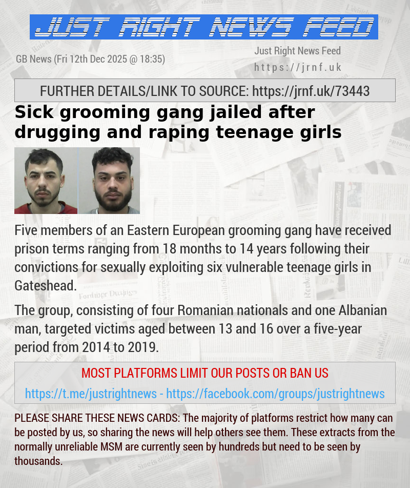 Sick grooming gang jailed after drugging and raping teenage girls