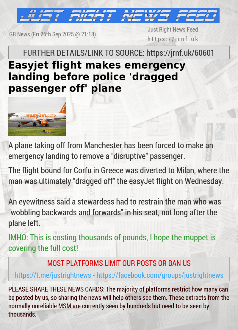 Easyjet flight makes emergency landing before police ’dragged passenger off’ plane