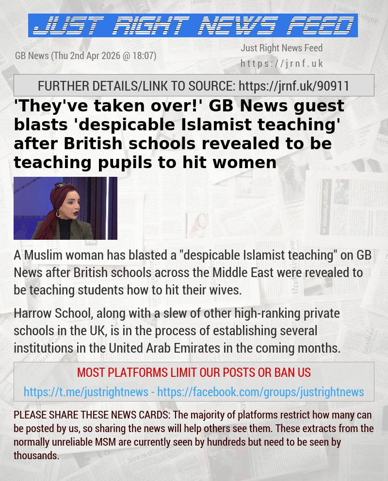 ’They’ve taken over!’ GB News guest blasts ’despicable Islamist teaching’ after British schools revealed to be teaching pupils to hit women