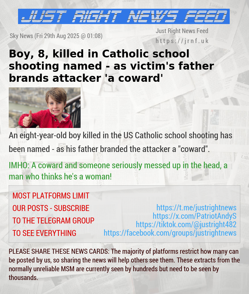 Boy, 8, killed in Catholic school shooting named — as victim’s father brands attacker ’a coward’