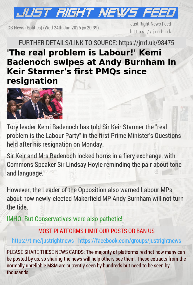 ’The real problem is Labour!’ Kemi Badenoch swipes at Andy Burnham in Keir Starmer’s first PMQs since resignation
