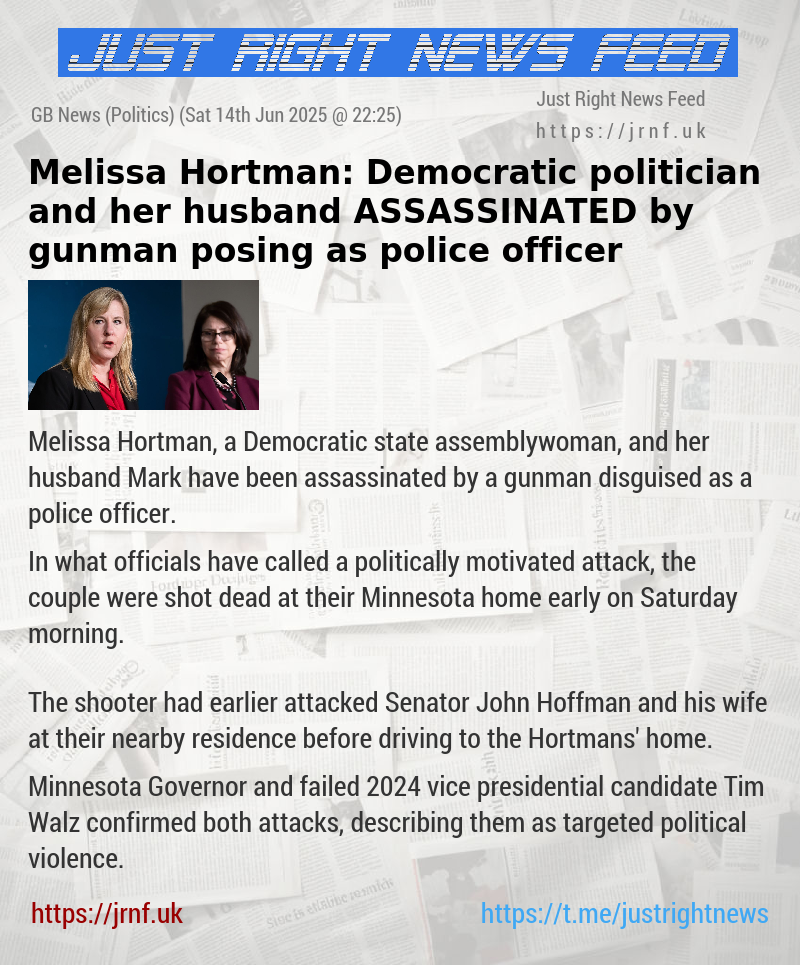Melissa Hortman: Democratic politician and her husband ASSASSINATED by gunman posing as police officer