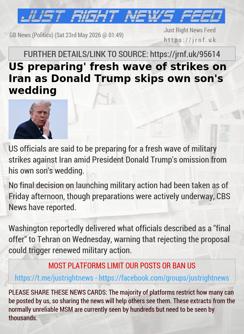 US ‘preparing’ fresh wave of strikes on Iran as Donald Trump skips own son’s wedding