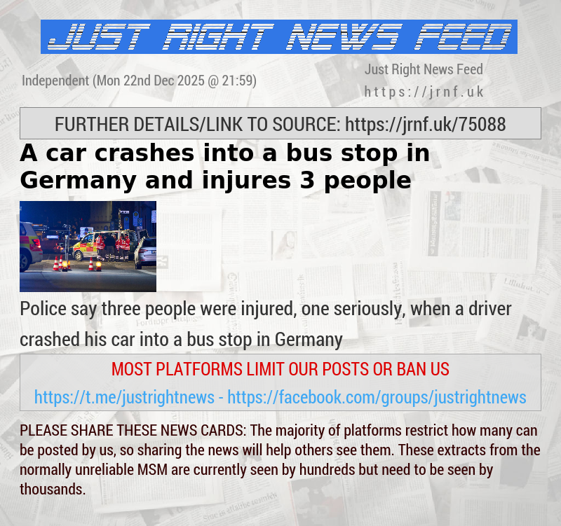 A car crashes into a bus stop in Germany and injures 3 people