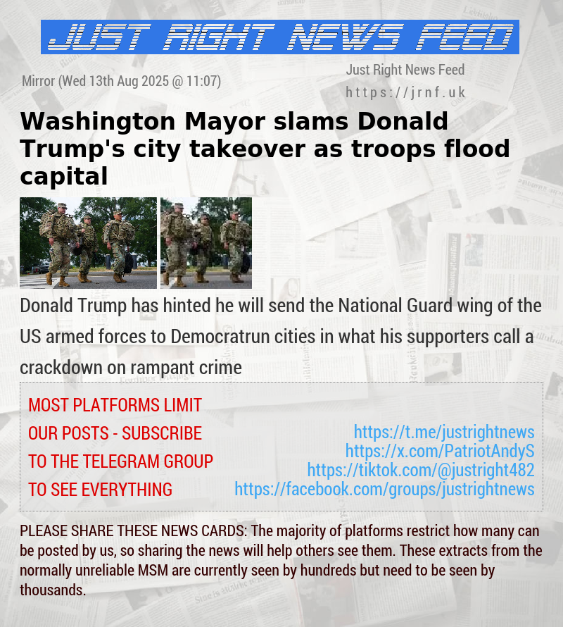 Washington Mayor slams Donald Trump’s city takeover as troops flood capital