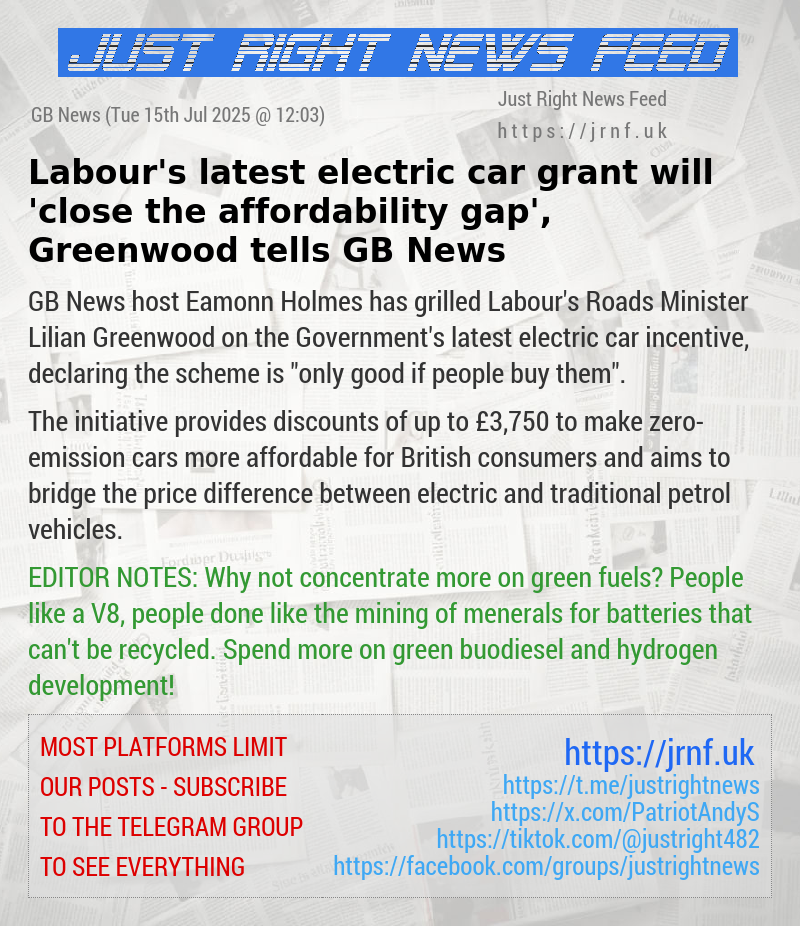 Labour’s latest electric car grant will ’close the affordability gap’, Greenwood tells GB News