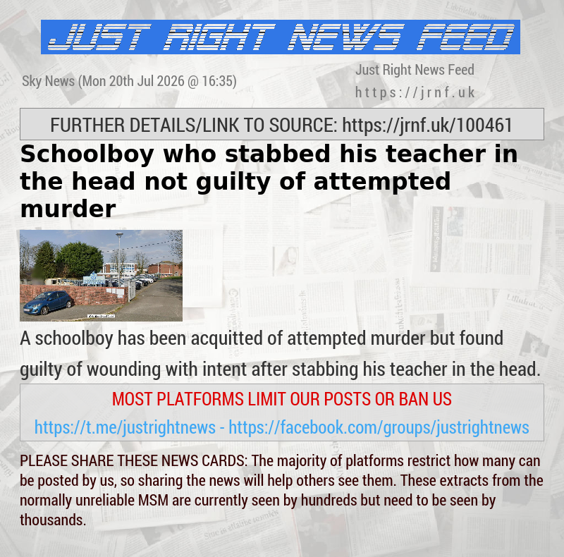 Schoolboy who stabbed his teacher in the head not guilty of attempted murder