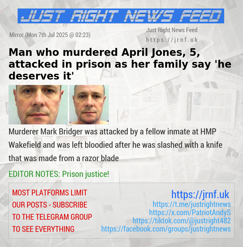 Man who murdered April Jones, 5, attacked in prison as her family say ’he deserves it’