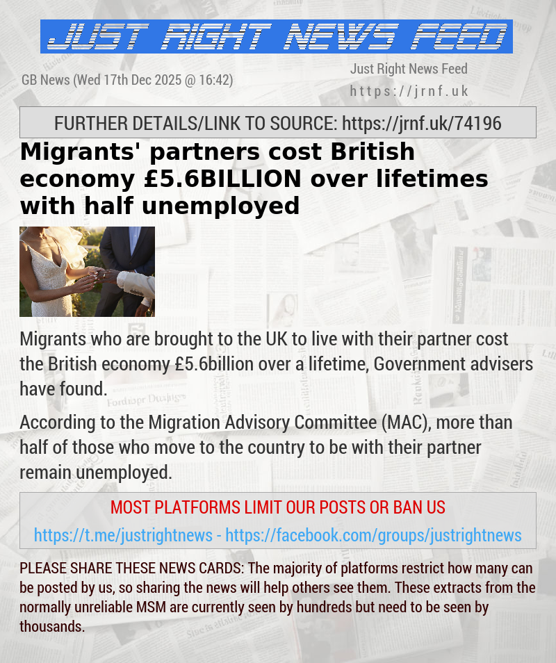 Migrants’ partners cost British economy &pound;5.6BILLION over lifetimes with half unemployed