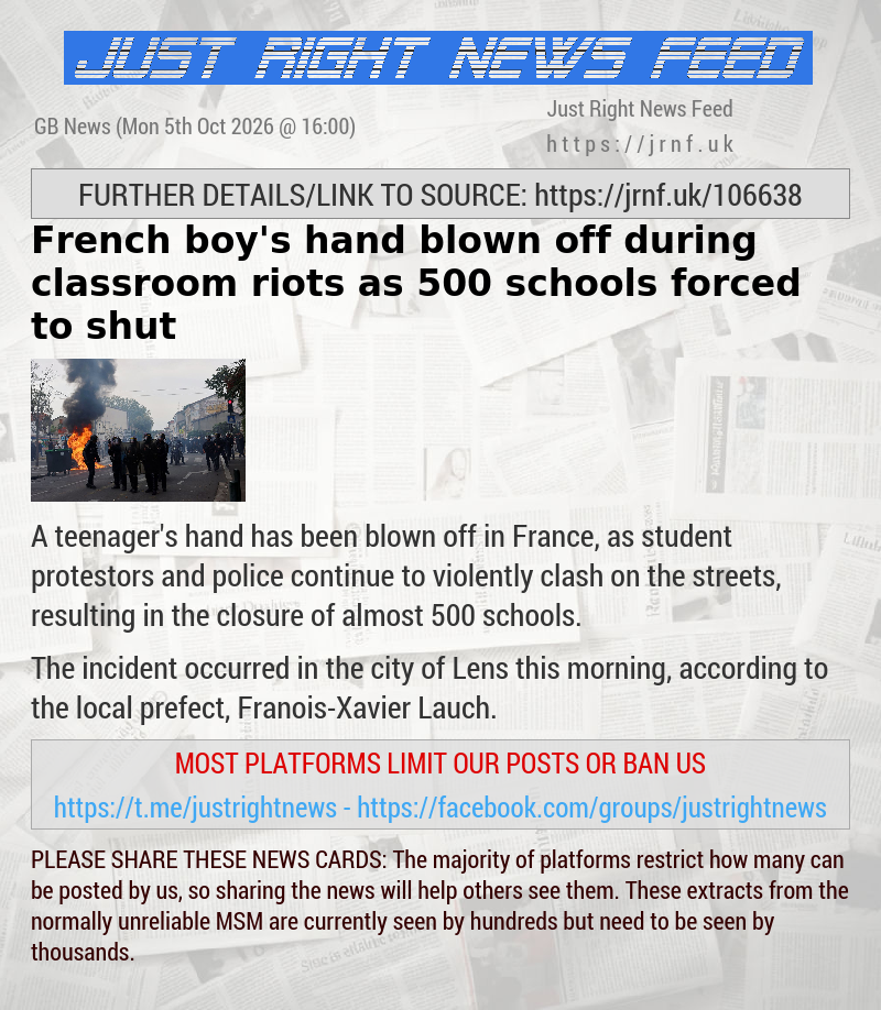 French boy’s hand blown off during classroom riots as 500 schools forced to shut