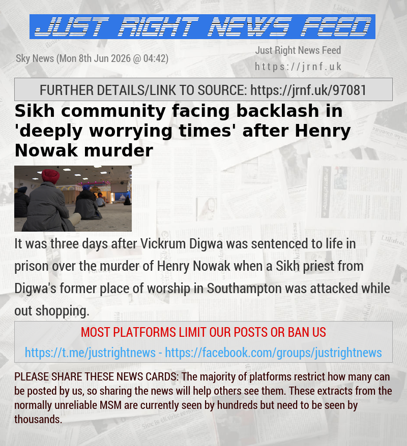 Sikh community facing backlash in ’deeply worrying times’ after Henry Nowak murder