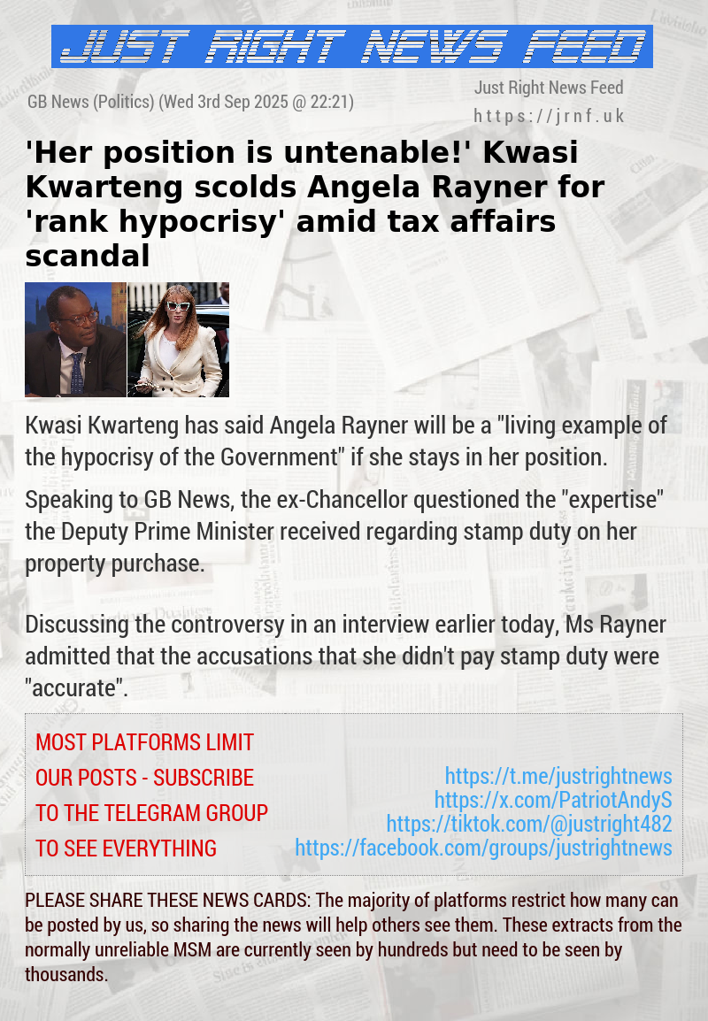 ’Her position is untenable!’ Kwasi Kwarteng scolds Angela Rayner for ’rank hypocrisy’ amid tax affairs scandal