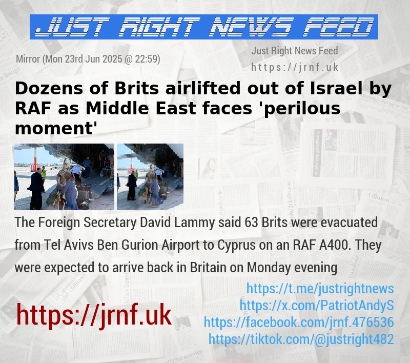 Dozens of Brits airlifted out of Israel by RAF as Middle East faces ’perilous moment’