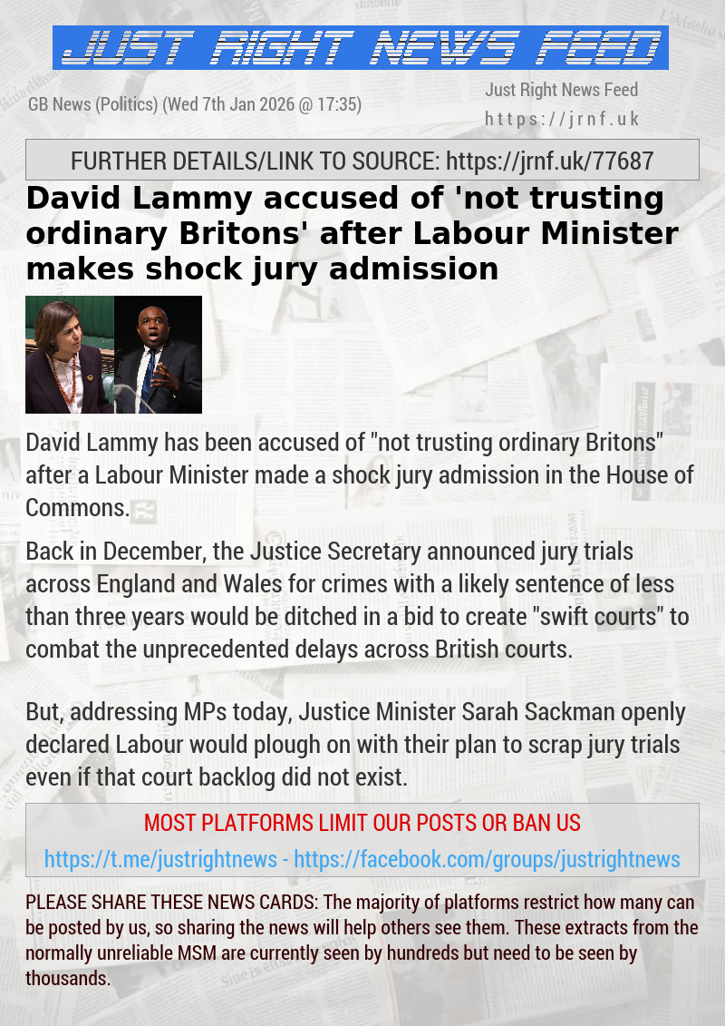 David Lammy accused of ’not trusting ordinary Britons’ after Labour Minister makes shock jury admission