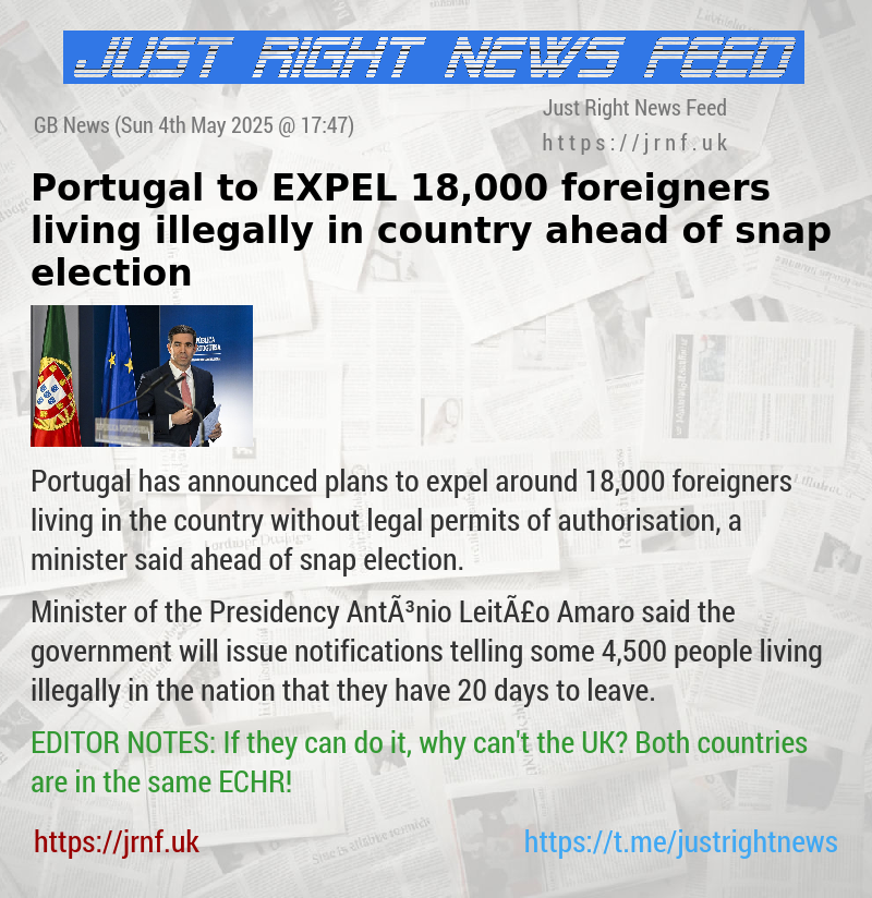 Portugal to EXPEL 18,000 foreigners living illegally in country ahead of snap election