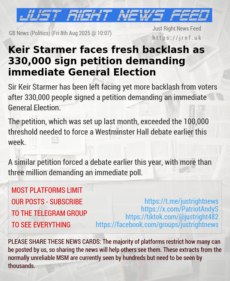 Keir Starmer faces fresh backlash as 330,000 sign petition demanding immediate General Election
