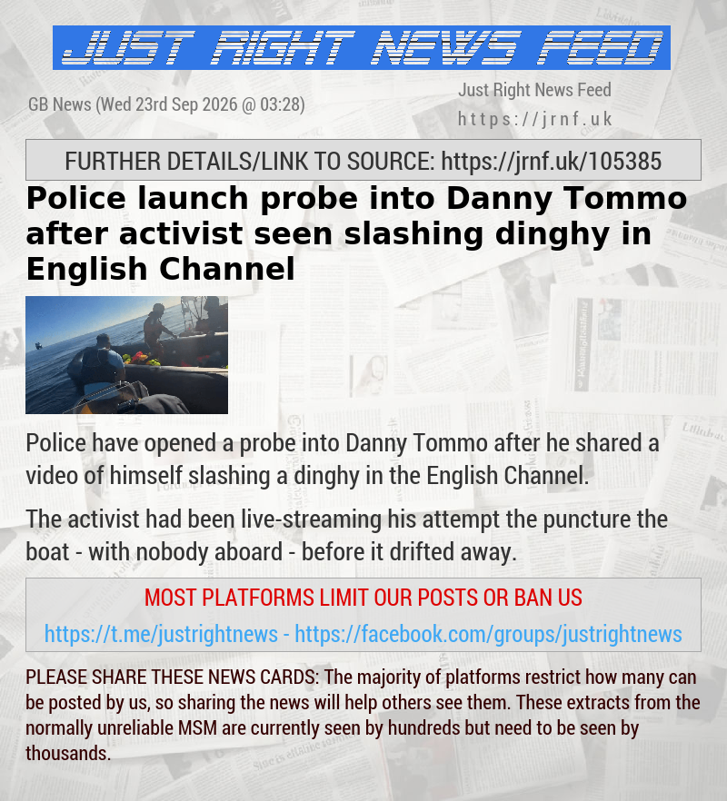 Police launch probe into Danny Tommo after activist seen slashing dinghy in English Channel