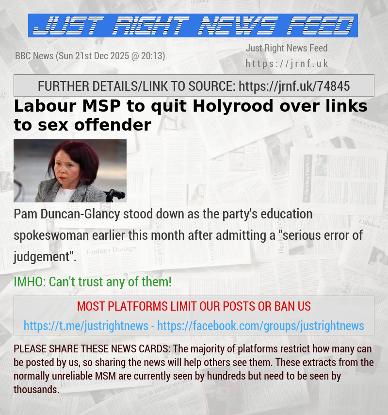 Labour MSP to quit Holyrood over links to sex offender