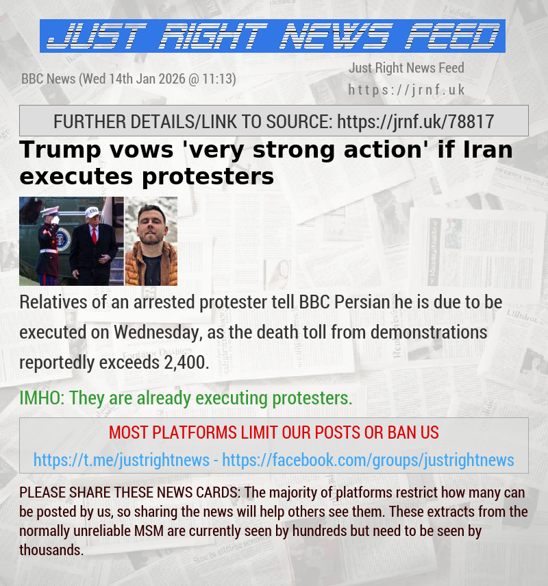 Trump vows ’very strong action’ if Iran executes protesters