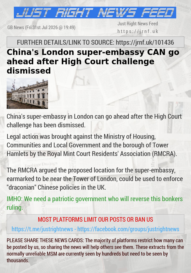 China’s London super—embassy CAN go ahead after High Court challenge dismissed