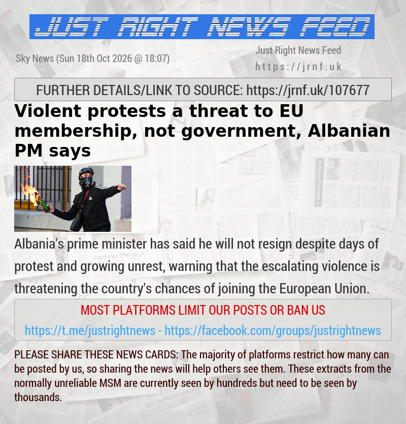 Violent protests a threat to EU membership, not government, Albanian PM says