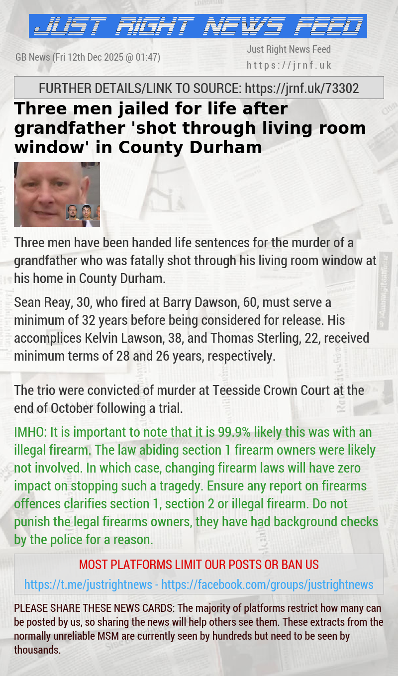 Three men jailed for life after grandfather ’shot through living room window’ in County Durham