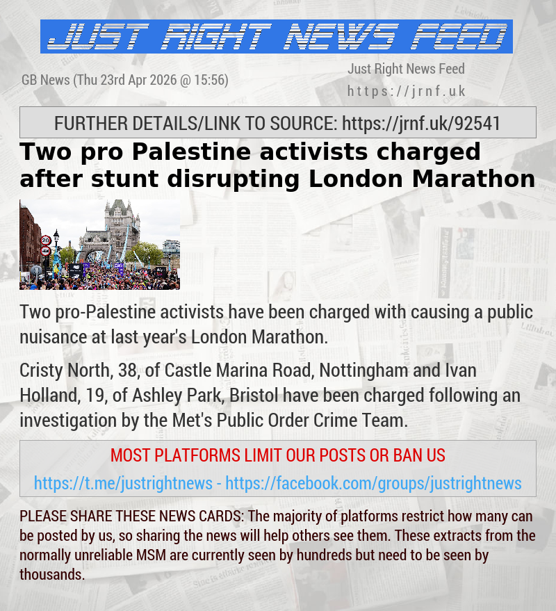 Two pro—Palestine activists charged after stunt disrupting London Marathon